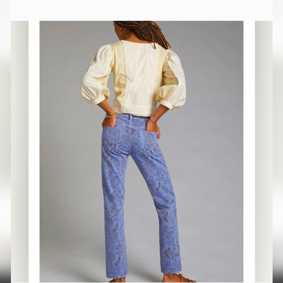 Anthropologie The Slim Boyfriend Jeans by Pilcro, blue with boho print Size 26 - Picture 3 of 17